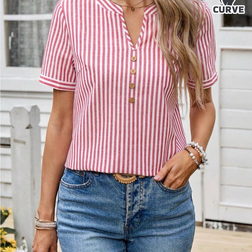 Curve Red and White Striped Women's Blouse